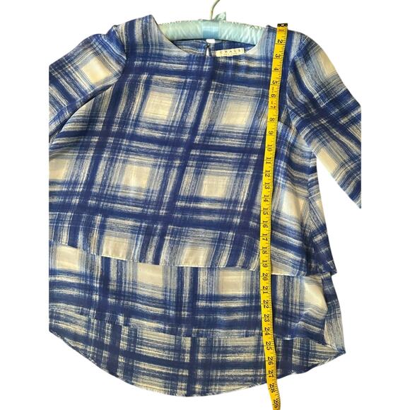 Chaus- Flowy Blouse- Blue Gingham abstract- layered - size Medium - sheer arms - Picture 4 of 9